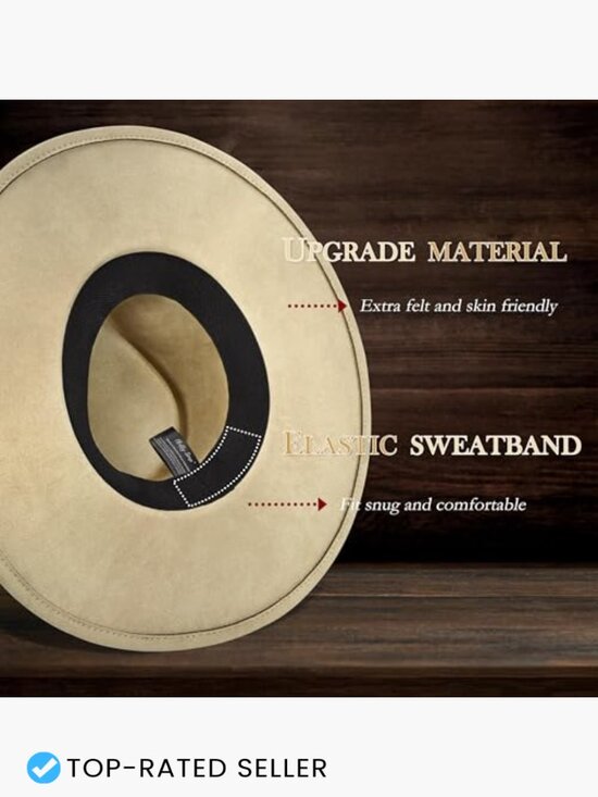 Wide Brim Felt Fedora Hat - Boho Western Unisex Adjustable main image 5